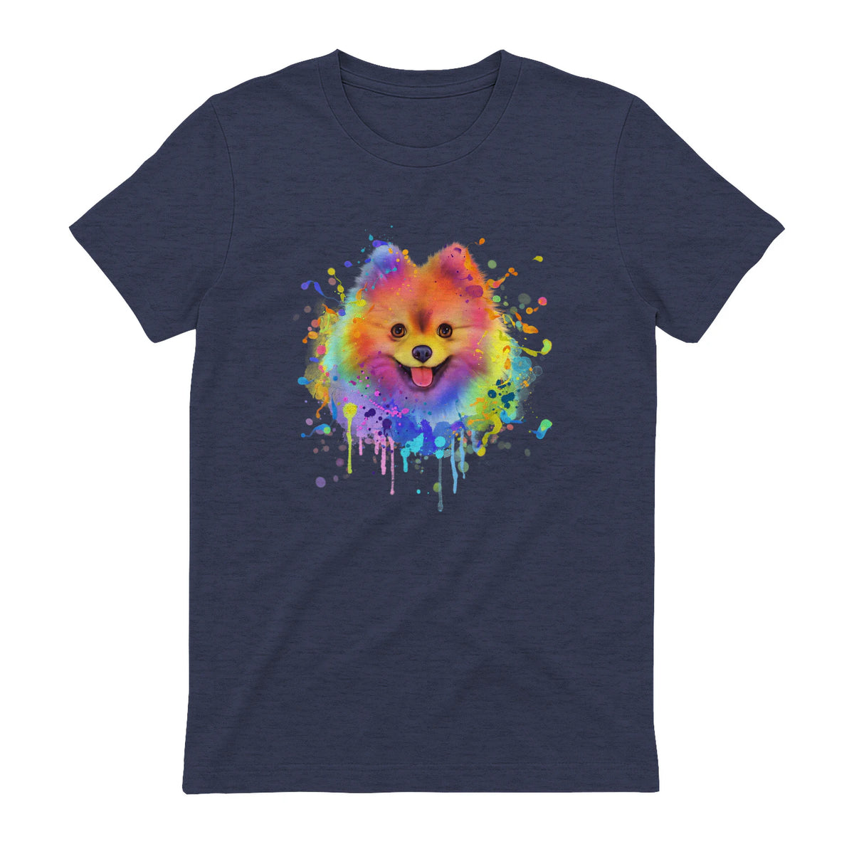 Colorful Splash Art Poméranie Portrait Pom Puppy Owner in Heather Navy - back view