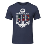 On Fridays We Wear Red Remember Everyone Deployed Navy T-Shirt in Heather Navy - front view
