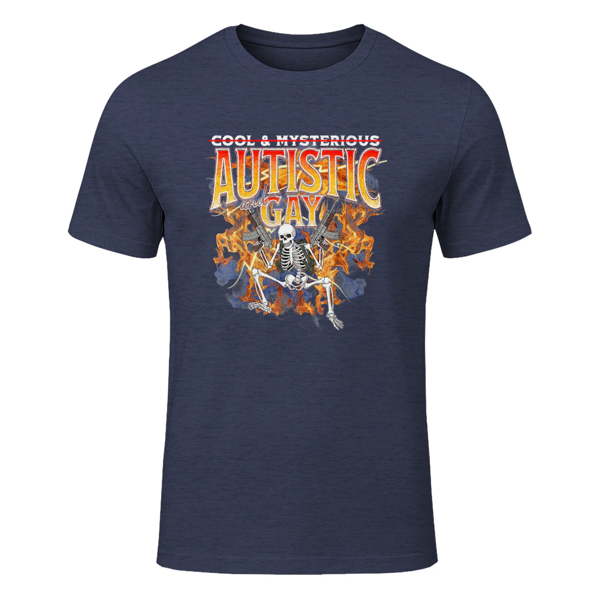 Autism Meme Funny Tism Squelette Autistique et Gay Humour in Heather Navy - front view