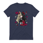 Chibi Kawaii Emo Pastel Goth Girl with Sad Bunny in Heather Navy - back view