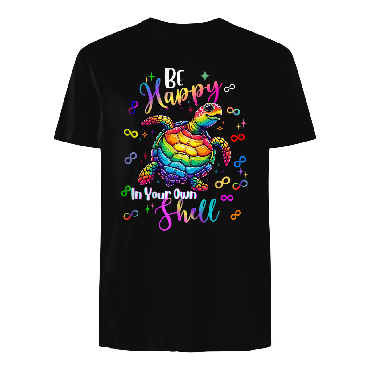 Rainbow Turtle Be Happy in Your Own Shell Autism Awareness in Black - back view