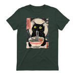 Kawaii Cat Eating Ramen Noodles Funny Anime Gift Girls Teens T-Shirt in Forest Green - back view