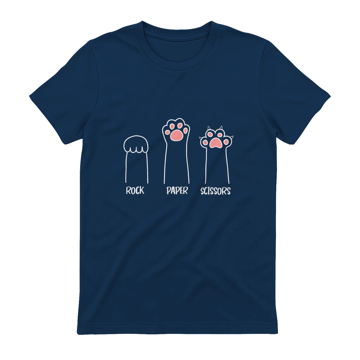 Introvert Cat Animal Rescue Pet Lover Apparel Rock Paper Scissors Hand Game Cute Paw Funny Cat T-Shirt in Navy - back view