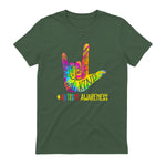 Be Kind ASL Love Sign Language Hand Autism Awareness Tie Dye in Military Green - back view