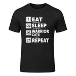 Cat & Cats Lover - Eat Sleep Warrior Cat Repeat - Cat T-Shirt in Black - front view