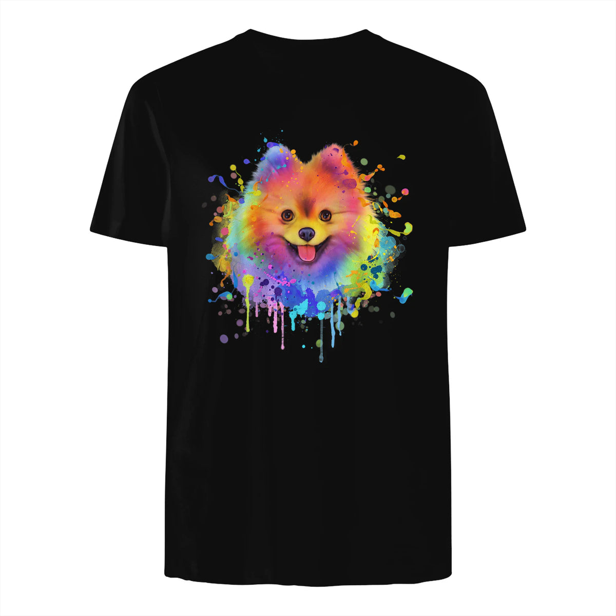 Colorful Splash Art Poméranie Portrait Pom Puppy Owner in Black - back view