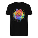 Colorful Splash Art Poméranie Portrait Pom Puppy Owner in Black - back view