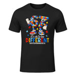 Autism Awareness Six Seven It's OK to Be Different T-Shirt in Black - front view