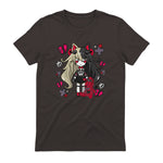 Chibi Kawaii Emo Pastel Goth Girl with Sad Bunny in Dark Chocolate - back view