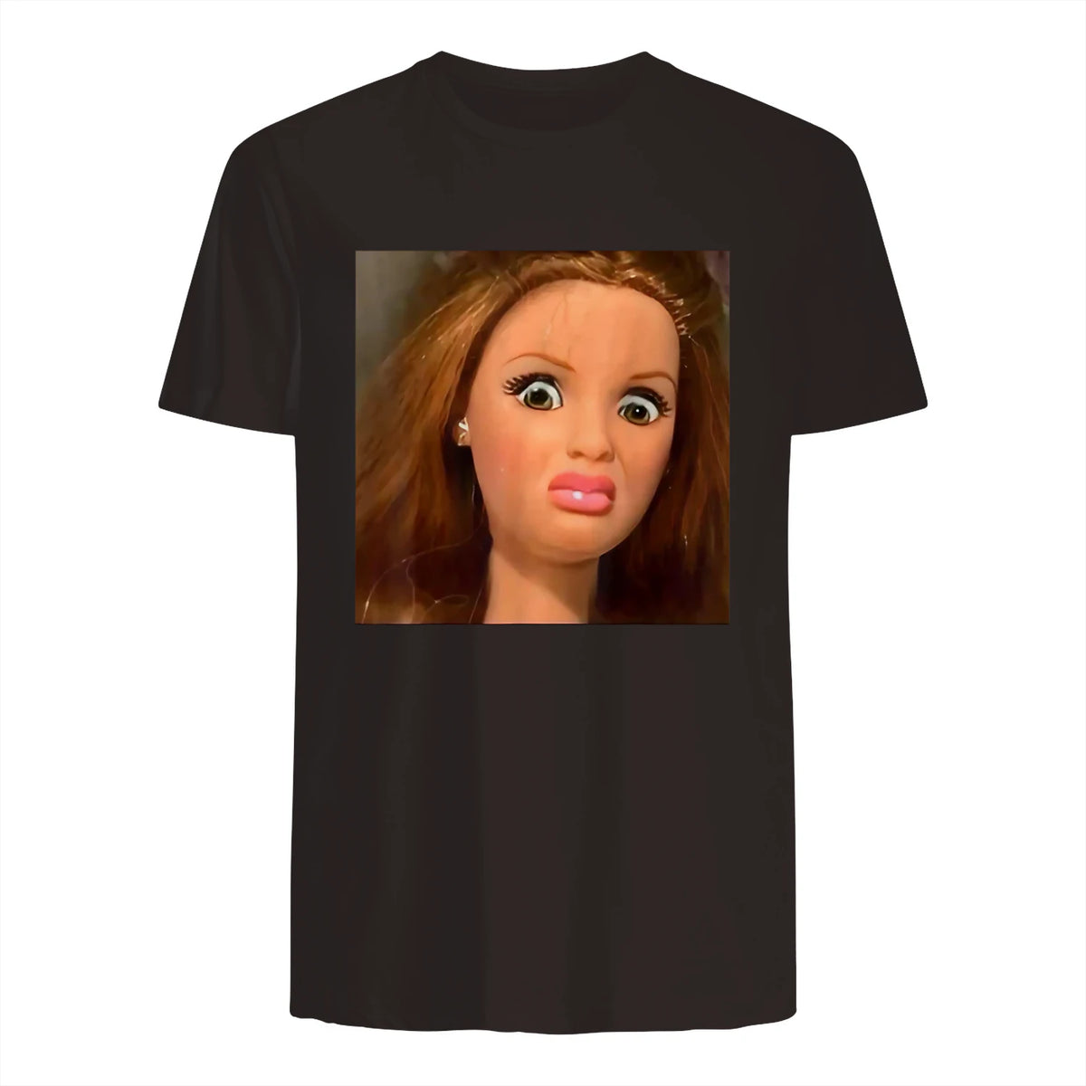 Funny Doll Face Meme Expression Hilarious Sarcastic in Dark Chocolate - back view