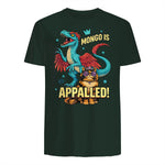 Retro Mongo is Appalled Princess Cat Riding Dinosaur Womens T-Shirt in Forest Green - back view