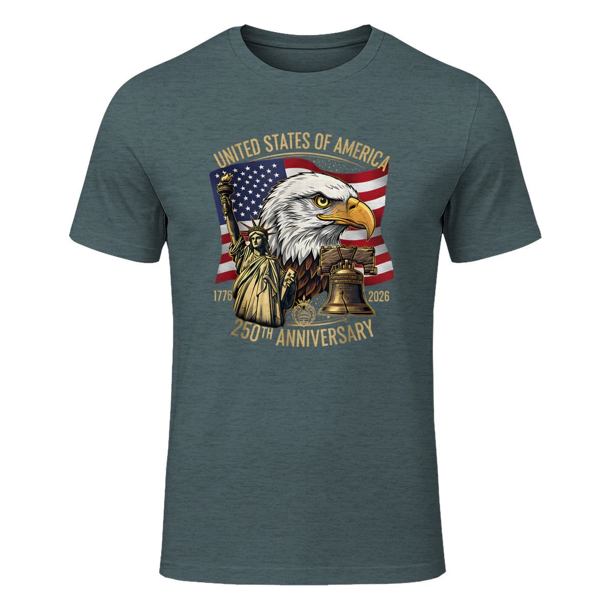 Anniversary Eagle Liberty Bell T-Shirt in Dark Heather - front view
