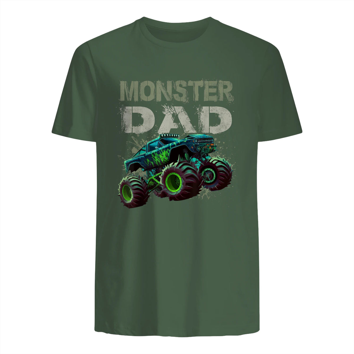 Monster Truck Dad T-Shirt in Military Green - back view