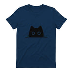 Chemise avec motif de chat dans une poche pour enfants, femmes, hommes, amoureux des chats in Navy - back view