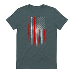 Vintage Baseball American Flag T-Shirt, Classic Fit Black Tee for Dad in Dark Heather - back view