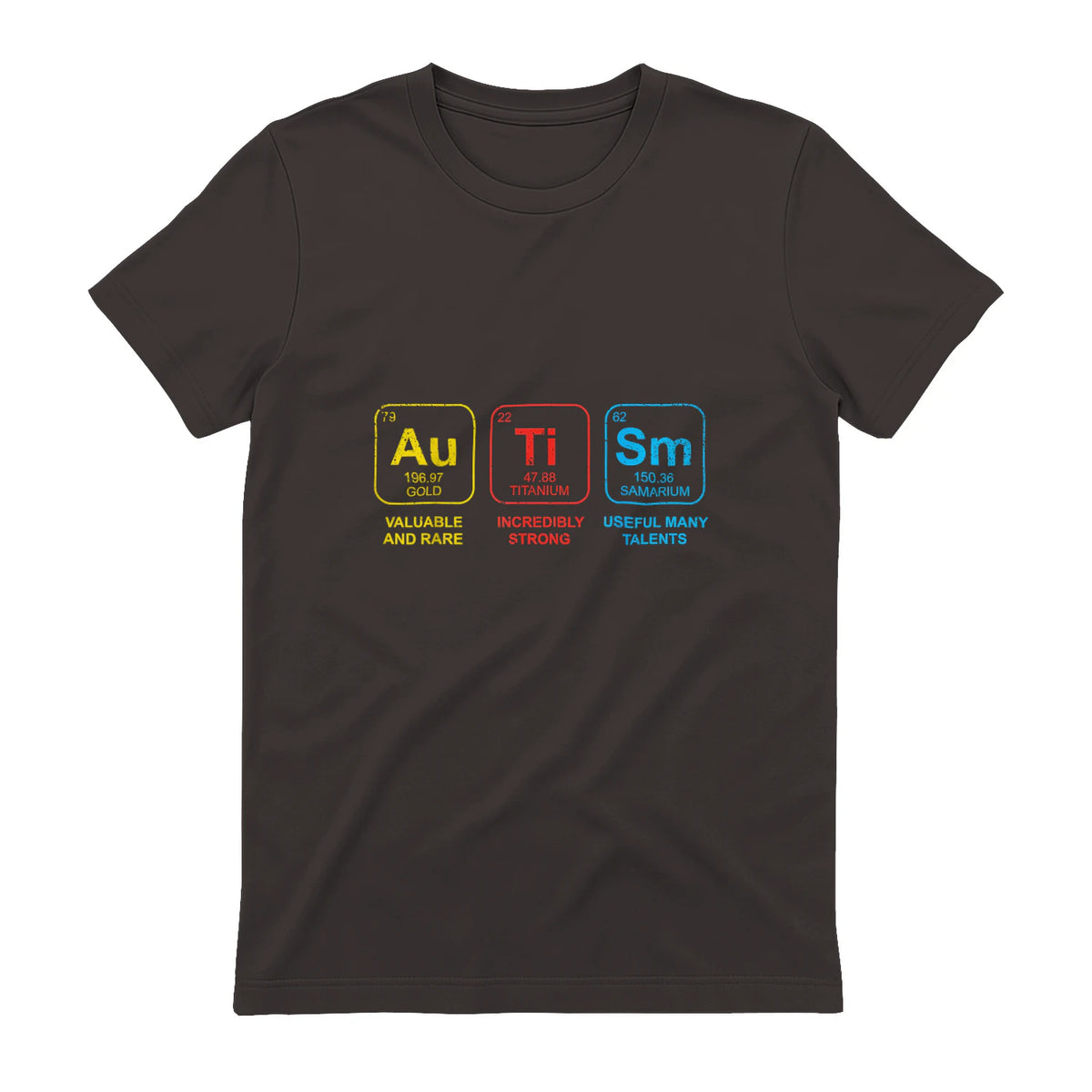 Autism Awareness Periodic Table ASD T-Shirt in Dark Chocolate - back view