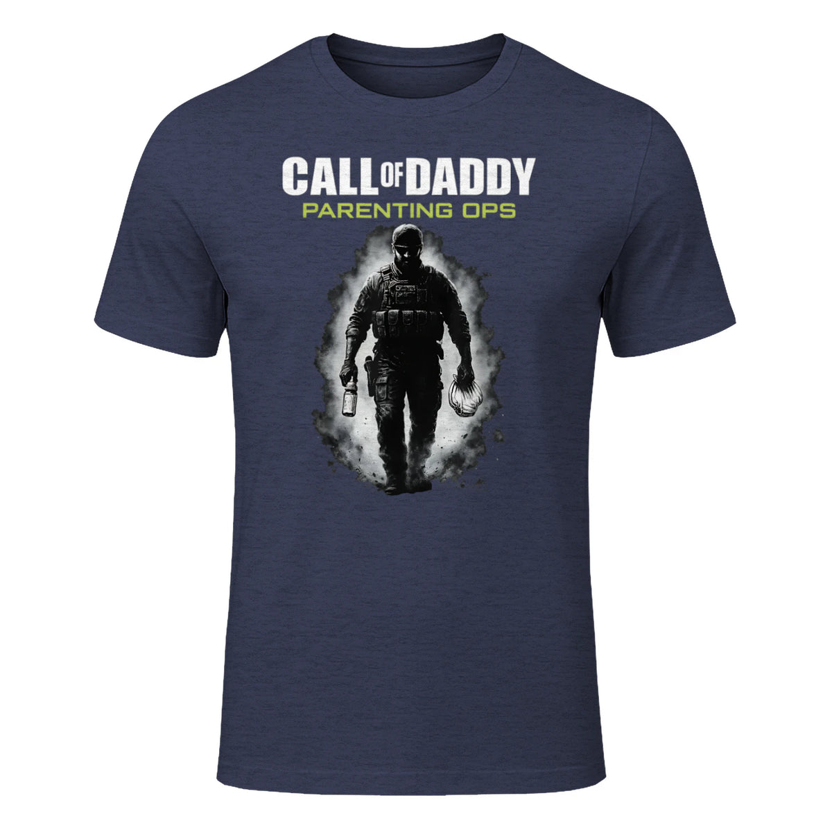 Call of Daddy Parenting Ops – Vatertag Great Dad Joke T-Shirt in Heather Navy - front view