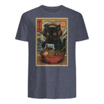 Cute Kawaii Gamer Cat Funny Ramen Retro Japanese Cat Gaming T-Shirt in Heather Navy - back view