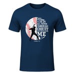 Philippians Four Thirteen Baseball Player Graphic with Bible Verse T-Shirt in Navy - front view