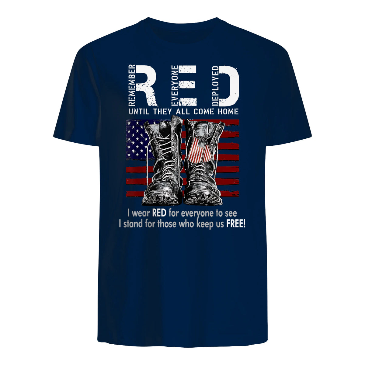 On Friday We Wear Red Military R.E.D Friday Military Remember Everyone Deployed Unisex-Adults US Flag T-Shirt Black Smal in Navy - back view