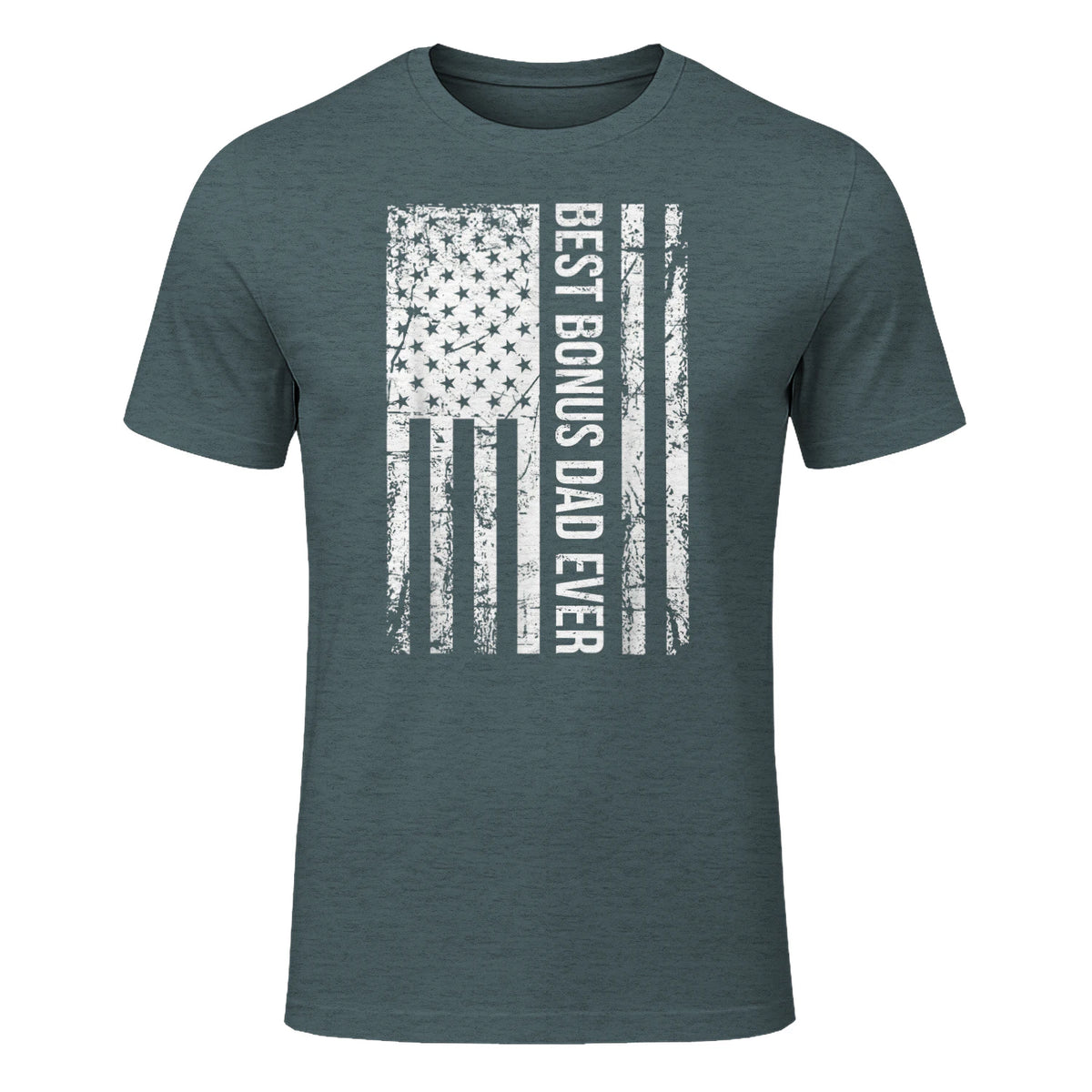Step Dad Best Bonus Dad Ever For Stepdad American Flag in Dark Heather - front view