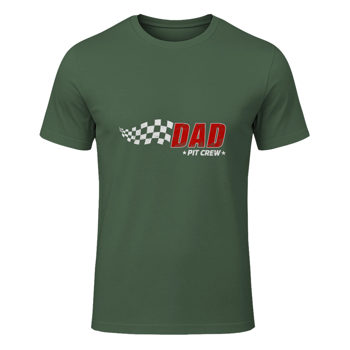 Dad Pit Crew Race Car T-Shirt in Military Green - front view