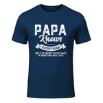 Papa Knows Everything Funny Father's Day Gift T-Shirt in Navy - front view