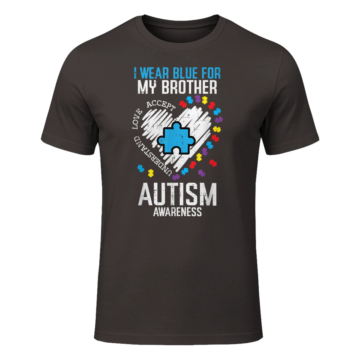 Blue for My Brother Autism Awareness Family Sister Sibling in Dark Chocolate - front view