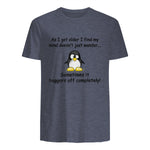 Funny silly penguin t-shirt mens ladies retirement gift in Heather Navy - back view