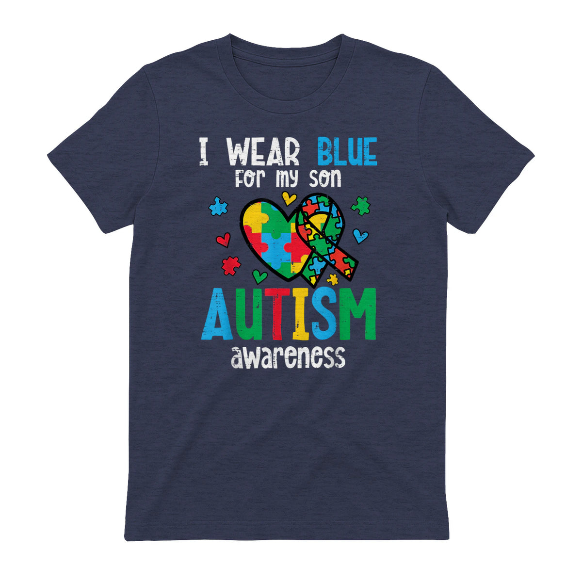 Autism Awareness Wear Blue for My Son ASD Mom Dad Men Women in Heather Navy - back view