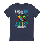 Autism Awareness Wear Blue for My Son ASD Mom Dad Men Women in Heather Navy - back view