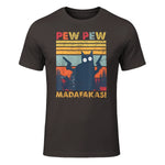 Pew Pew Madafakas Vintage verrückte Katze lustige Grafik in Dark Chocolate - front view