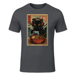 Cute Kawaii Gamer Cat Funny Ramen Retro Japanese Cat Gaming T-Shirt in Charcoal - front view