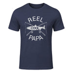 Funny Fishing Reel Cool Papa Dad Joke T-Shirt in Heather Navy - front view