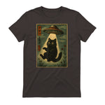 Vintage Japanese Cat Alien Cat Mom UFO Abduction Graphic T-Shirt in Dark Chocolate - back view