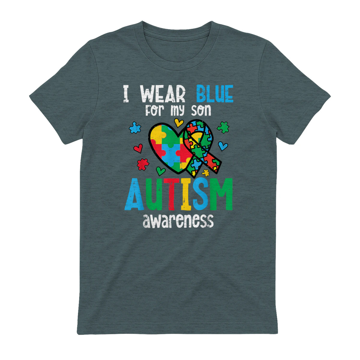 Autism Awareness Wear Blue for My Son ASD Mom Dad Men Women in Dark Heather - back view