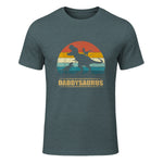 Daddy Dinosaur Daddysaurus Two Kids Funny Father's Day T-Shirt in Dark Heather - front view