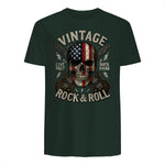 Vintage Rock Skull American Flag Guitar Retro Rock and Roll T-Shirt in Forest Green - back view