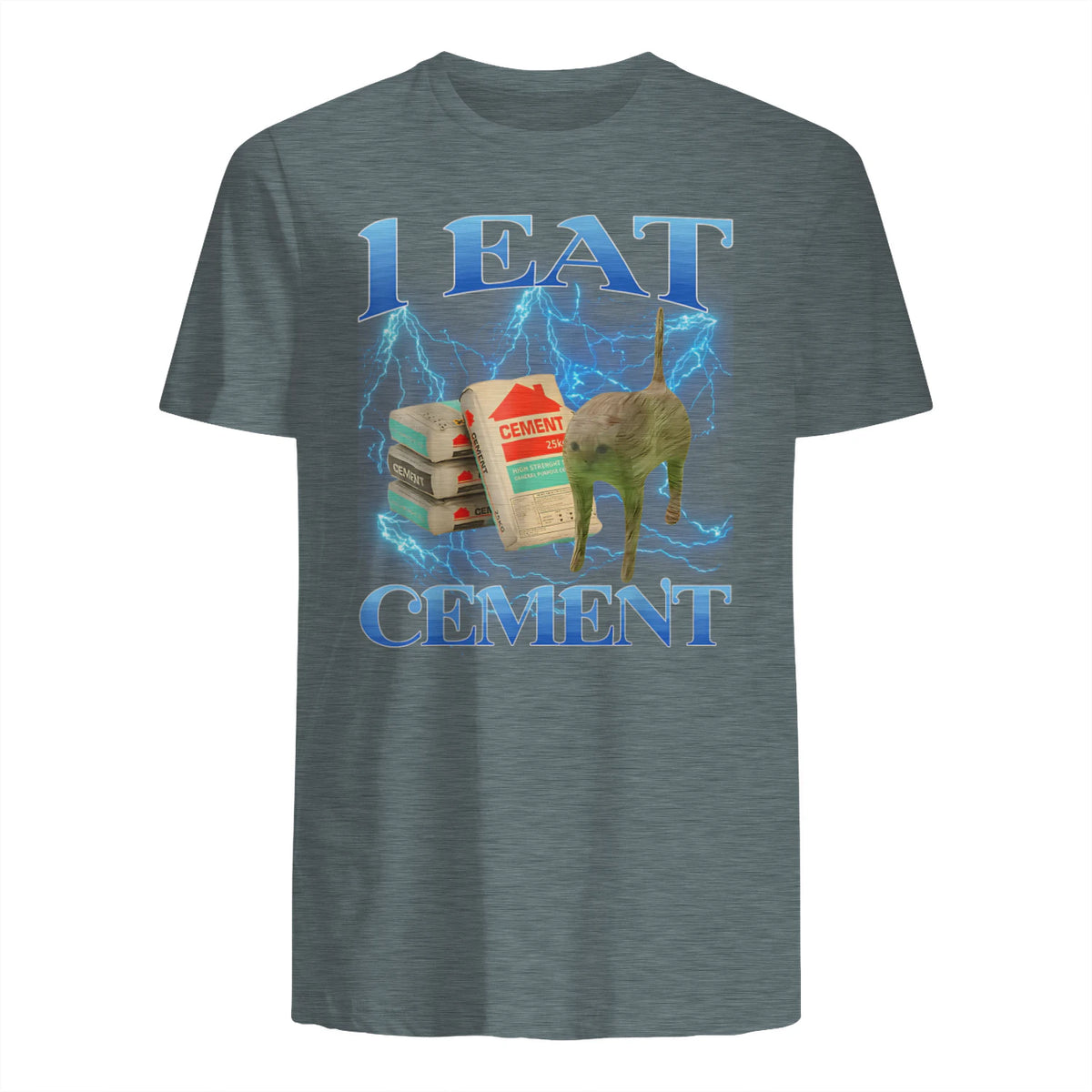I Eat Cement Funny Cat Meme Internet Memes Funny Memes Gen-Z T-Shirt in Dark Heather - back view