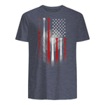 Vintage Baseball American Flag T-Shirt, Classic Fit Black Tee for Dad and Mom in Heather Navy - back view