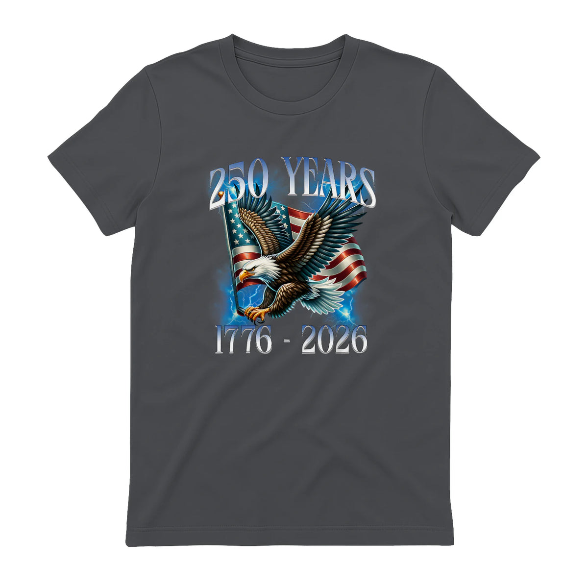 Eagle and Flag Anniversary Birthday T-Shirt in Charcoal - back view