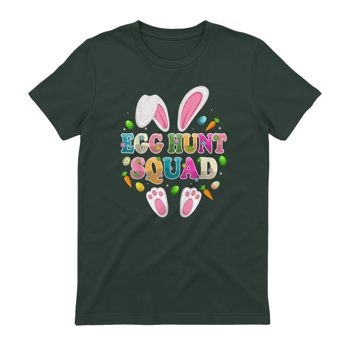 Egg Hunt Squad Bunny Happy Easter Day in Forest Green - back view