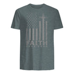 America Pride US Flag Faith Over Fear Prayer T-Shirt in Dark Heather - back view