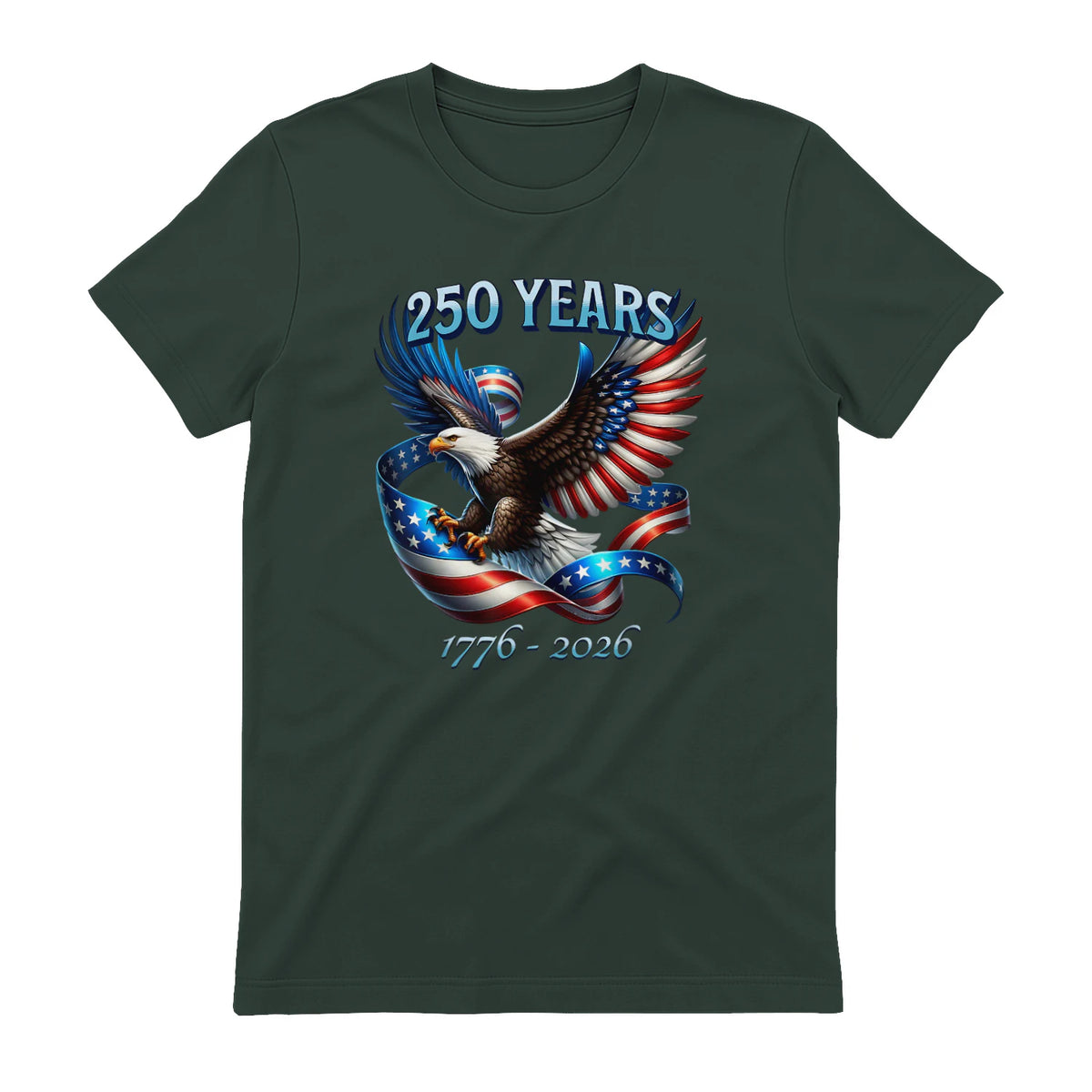 Patriotic Eagle and Flag Anniversary T-Shirt in Forest Green - back view