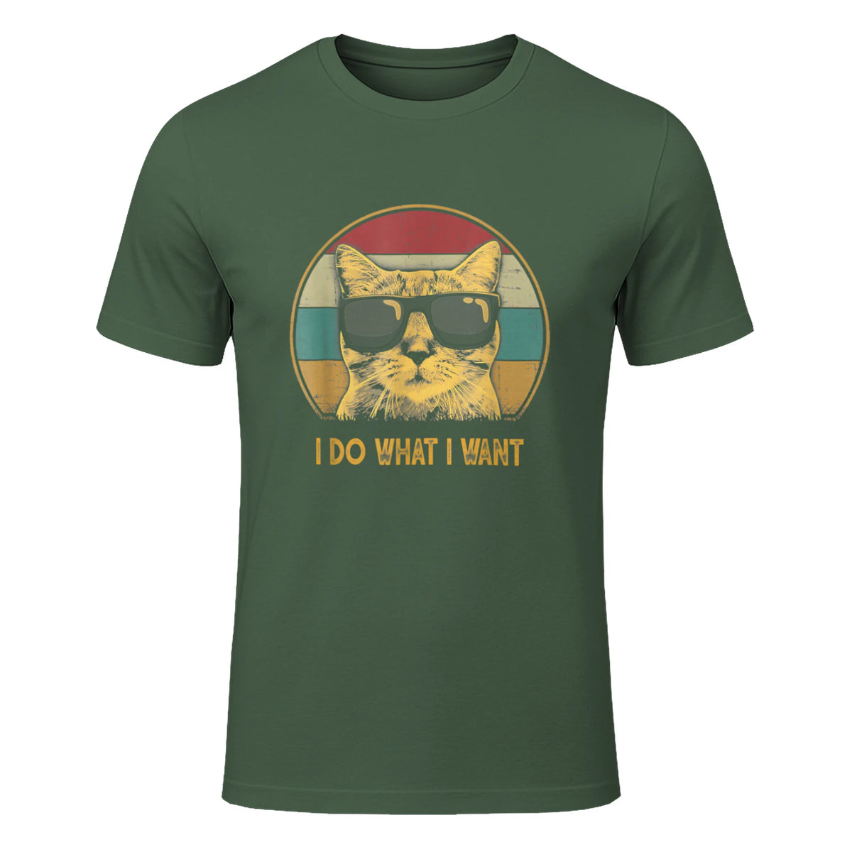 Retro I do What I Want cat Funny cat Lover T-Shirt Small in Military Green - front view