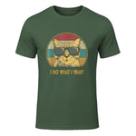 Retro I do What I Want cat Funny cat Lover T-Shirt Small in Military Green - front view