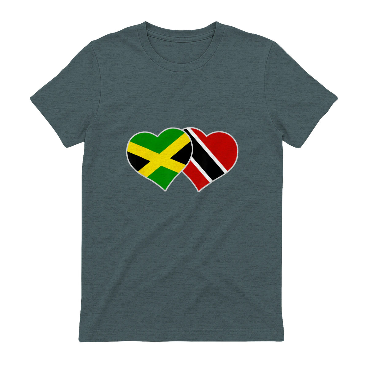 Trinidadian Jamaican Heart Love Jamaica Trinidad Flag in Dark Heather - back view