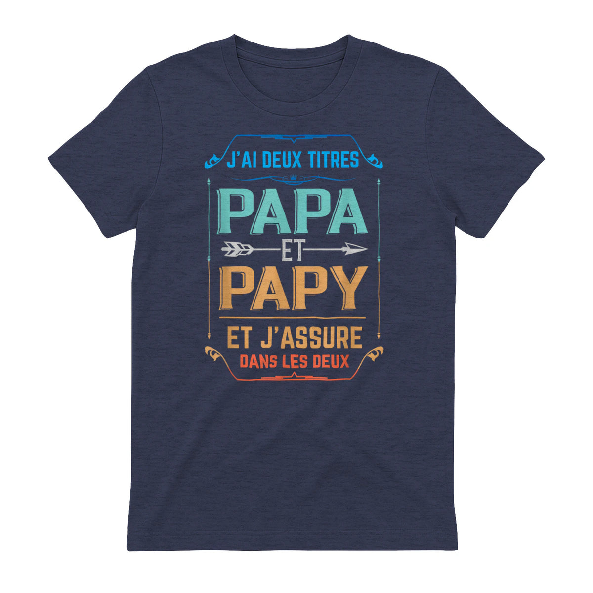 Deux Papa J'Ai et Papy Titres Grand Père in Heather Navy - back view