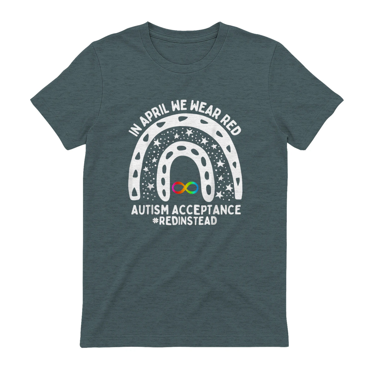 in April We Wear Red Autism Awareness Acceptance Red Instead in Dark Heather - back view