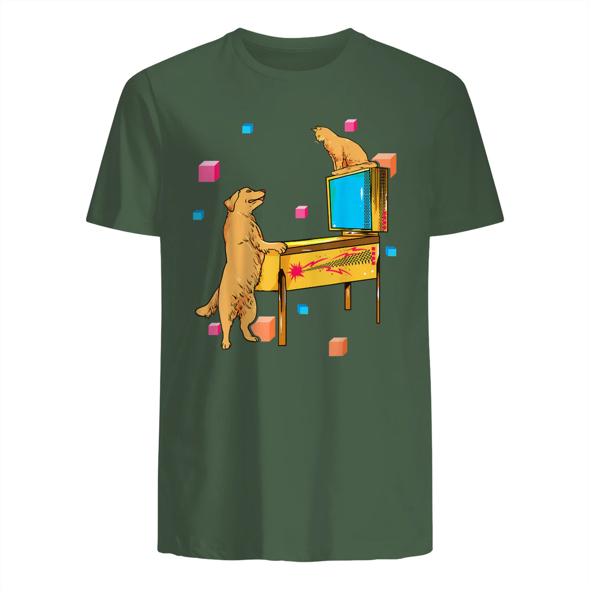 Flipper Wiz chien chat jouant au flipper in Military Green - back view